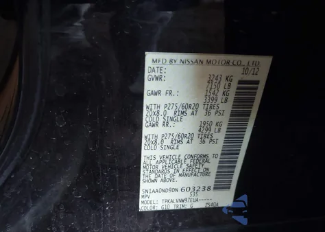 2013 Nissan Armada Sl from USA, damaged, VIN 5N1AA0ND9DN603238